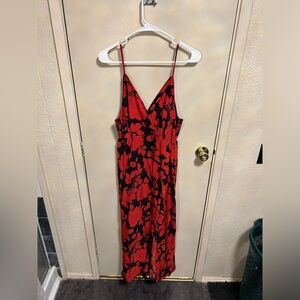Long red and black floral dress